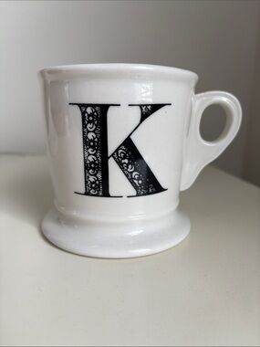 Anthropologie Monogram K Coffee Mug Black White Name Initial Personalized